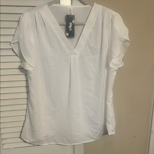 White Petal Sleeve Blouse with Relaxed Fit